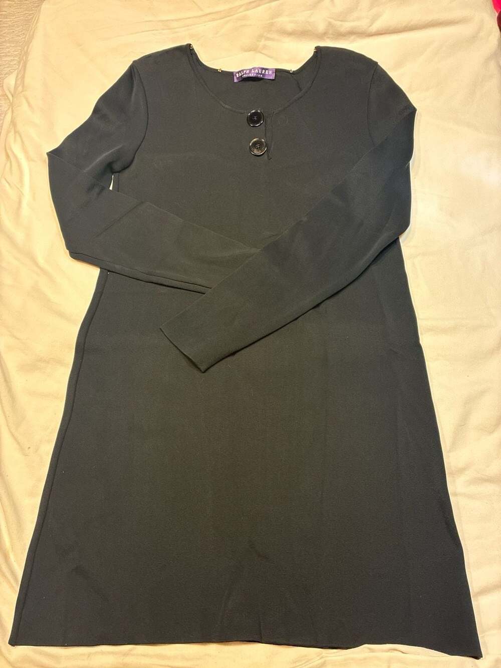 Ralph Lauren Collection Purple Label Black Long Sleeve Knit Henley Mini Dress